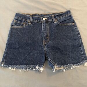 Vintage Levi's 517 Shorts Juniors 11 JR. S Blue Denim Cutoff Frayed Hem USA